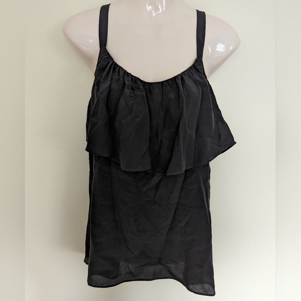 Eloise black silk ruffled sleeveless top large